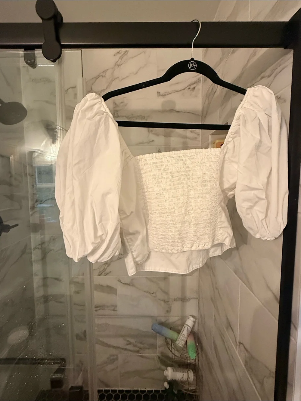 Abercrombie & Fitch White Puff Sleeve Square Neck Top